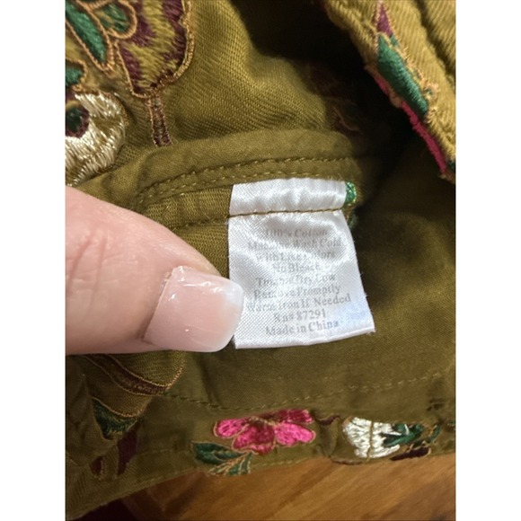 Johnny Was Women's M Embroidered Floral Blazer Jacket Olive Cotton - Picture 10 of 10